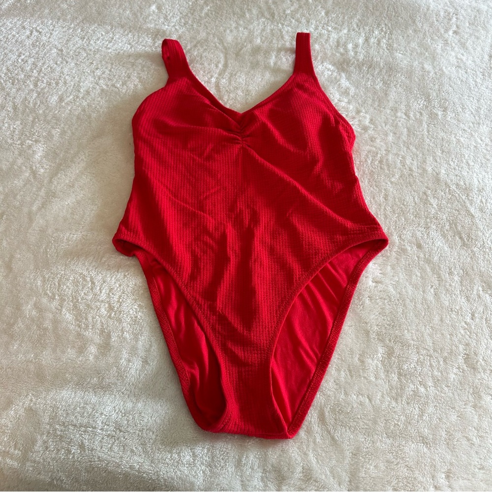 Shade & Shore Red Ribbed One-Piece Swimsuit
